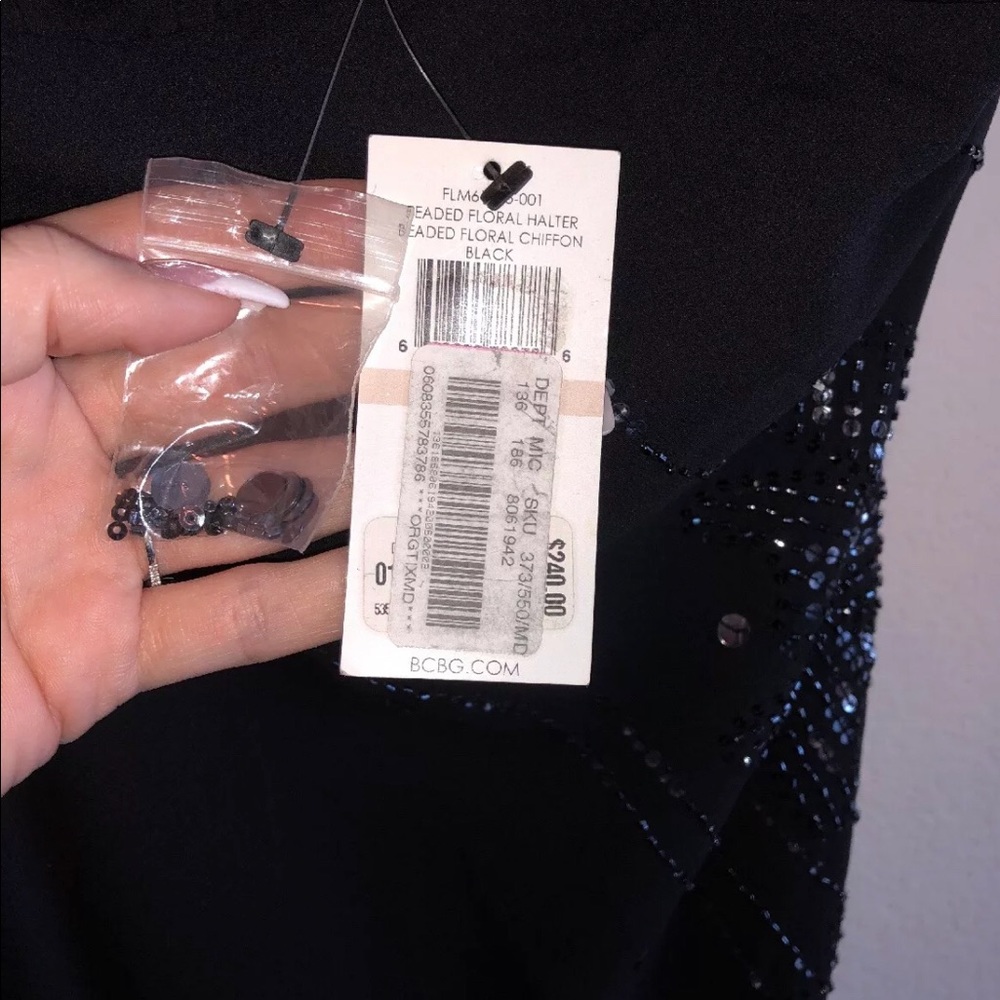 Bcbg maxazria black beaded halter top dress